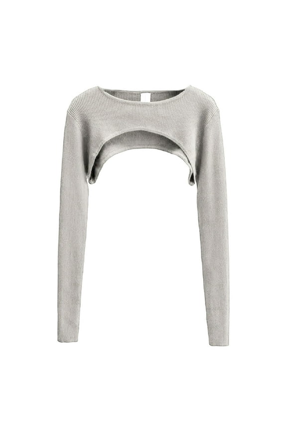 Women's Super Cropped Sweater Boleros Shrugs Casual Long Sleeve Ribbed Pullover Tops Neck Crop Tops Gifts