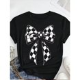 thumbnail image 1 of Women's Super Delightful "Checkered Bow" - Inspired Graphic Tees, Eye - catching Monochrome Print T - shirts, Super Comfortable Short Sleeve Casual Shirts, 1 of 5