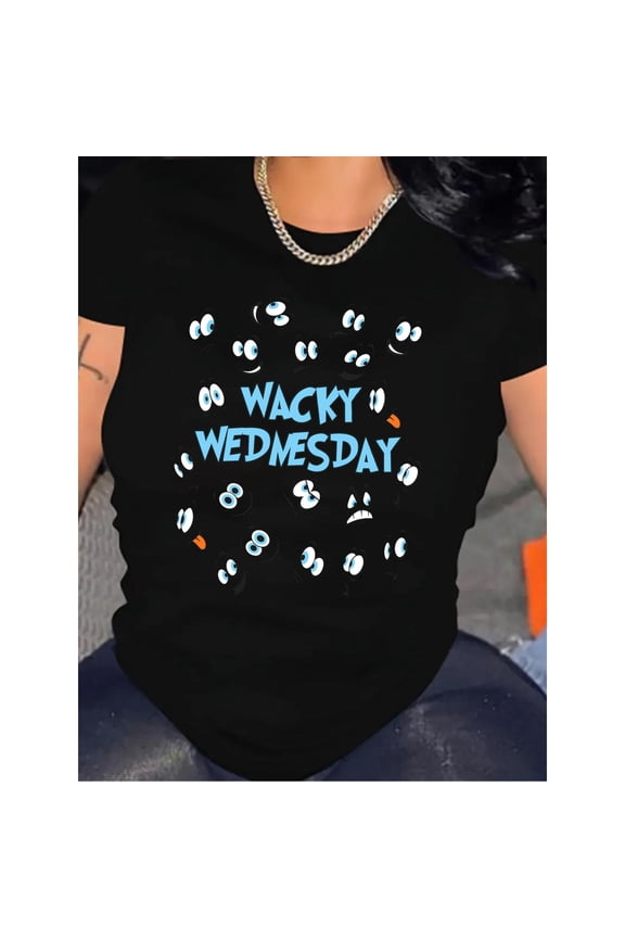 Women's Super Delightful "Wacky Wednesday" - Centric Graphic Tees, Eye - catching Cartoon Eyes Print T - shirts, Super Comfortable Short Sleeve Casual Shirts