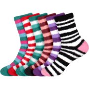 Womens Super Fuzzy Crazy Colorful Fun Cute Cozy Striped Socks - 6 Pairs - Assortment S4