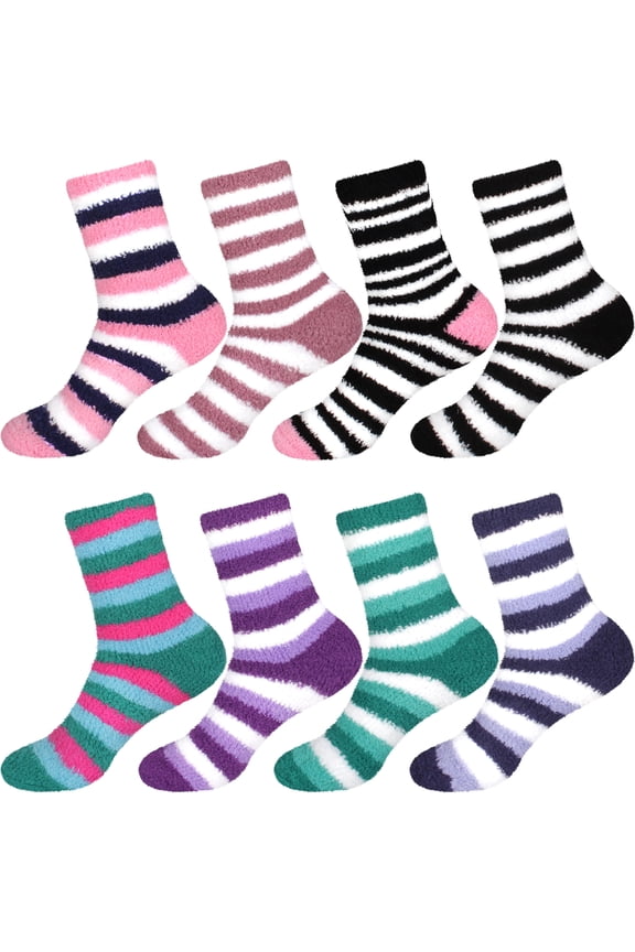 Women's Super Fuzzy Crazy Colorful Fun Cute Cozy Striped Socks - 8 Pairs - Assortment S3