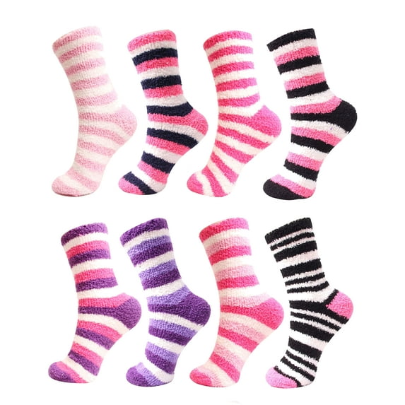 Women's Super Fuzzy Crazy Colorful Fun Cute Cozy Striped Socks - 8 Pairs - Assortment S4