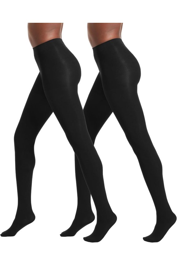 Women's Super Opaque Control Top Tights 90 Denier Soft High Waist Pantyhose