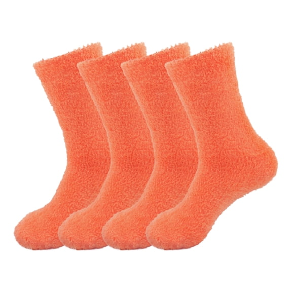 BambooMN Women's Super Soft and Cozy Feather Light Fuzzy Socks - Sunset Orange - 4 Pairs