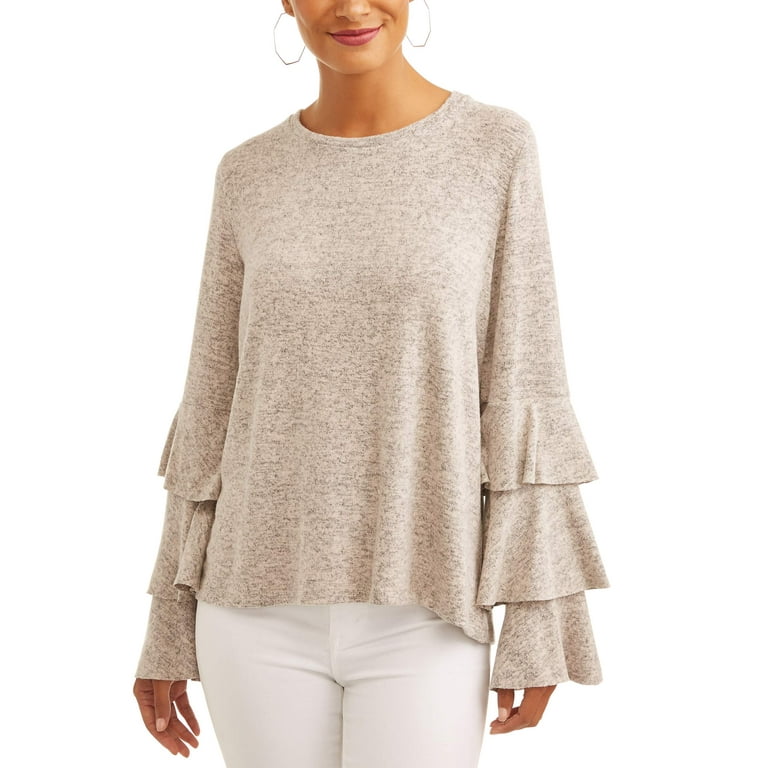 Women s Super Soft Layered Ruffle Sleeve Sweater Walmart