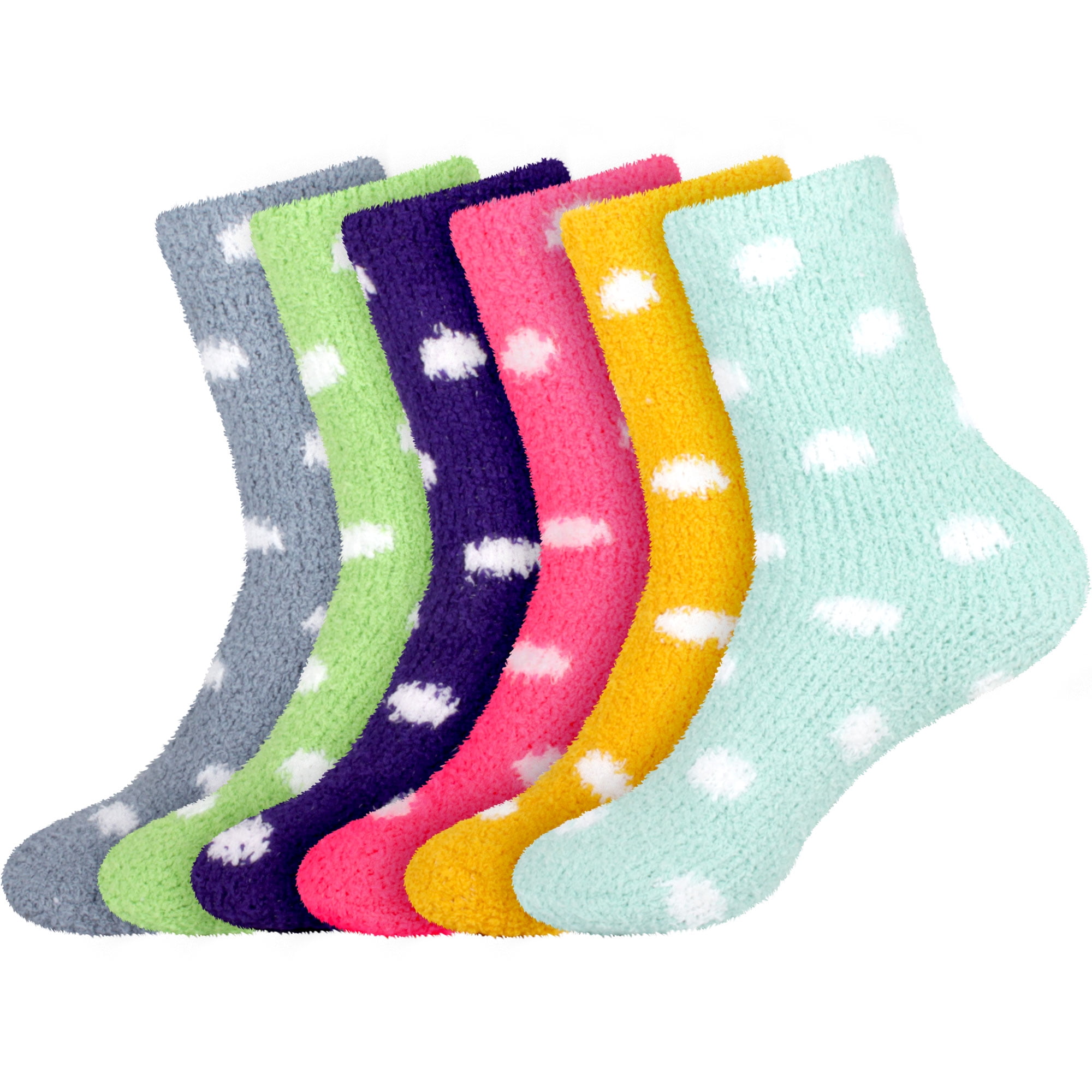 Women's Super Soft Warm Comfy Fuzzy Fluffy Plush Cozy Cute Polka Dots Socks  - Assortment F - 6 Pairs 