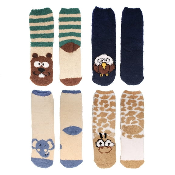 Women's Super Soft Warm Microfiber Fuzzy Cozy Animal Crew Socks, Asst 4a, 4 Pairs
