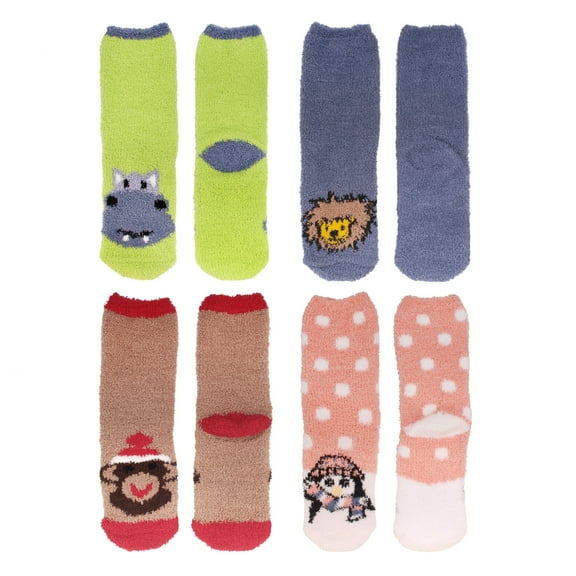 Women's Super Soft Warm Microfiber Fuzzy Cozy Animal Crew Socks, Asst 4b, 4 Pairs