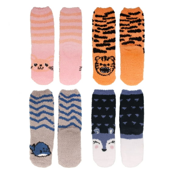 Women's Super Soft Warm Microfiber Fuzzy Cozy Animal Crew Socks, Asst 4c, 4 Pairs