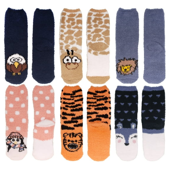 Women's Super Soft Warm Microfiber Fuzzy Cozy Animal Crew Socks, Asst 6c, 6 Pairs