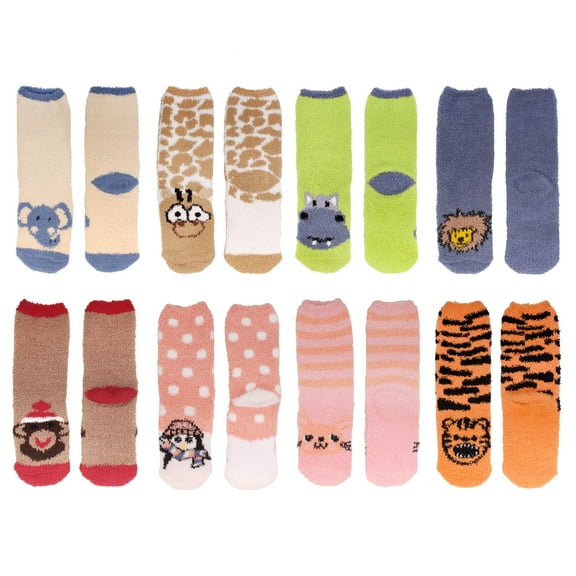 Women's Super Soft Warm Microfiber Fuzzy Cozy Animal Crew Socks, Asst 8c, 8 Pairs