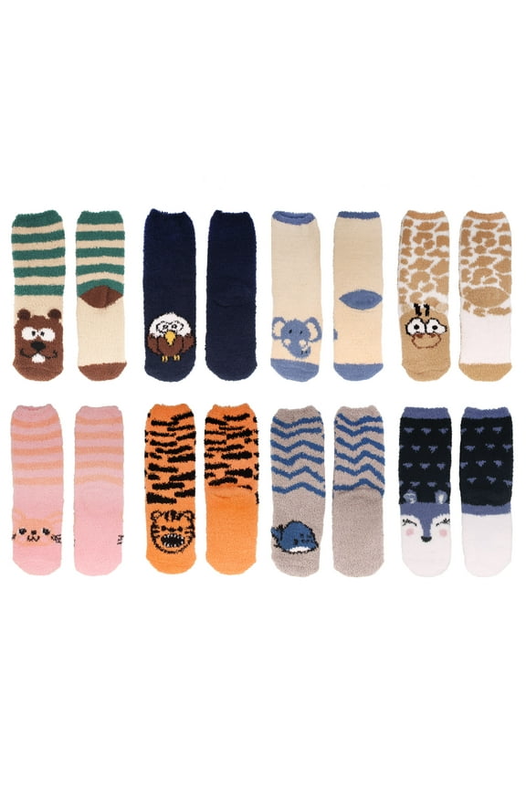 Women's Super Soft Warm Microfiber Fuzzy Cozy Animal Crew Socks, Asst 8d, 8 Pairs