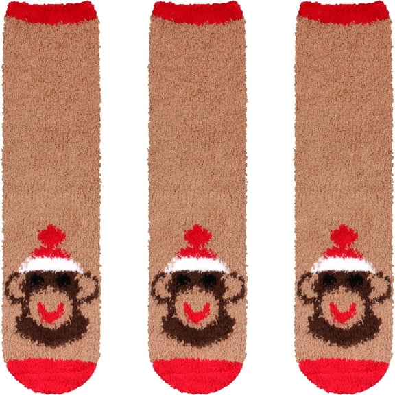 Women's Super Soft Warm Microfiber Fuzzy Cozy Animal Socks, 07 Monkey - 3 Pairs Value Pack