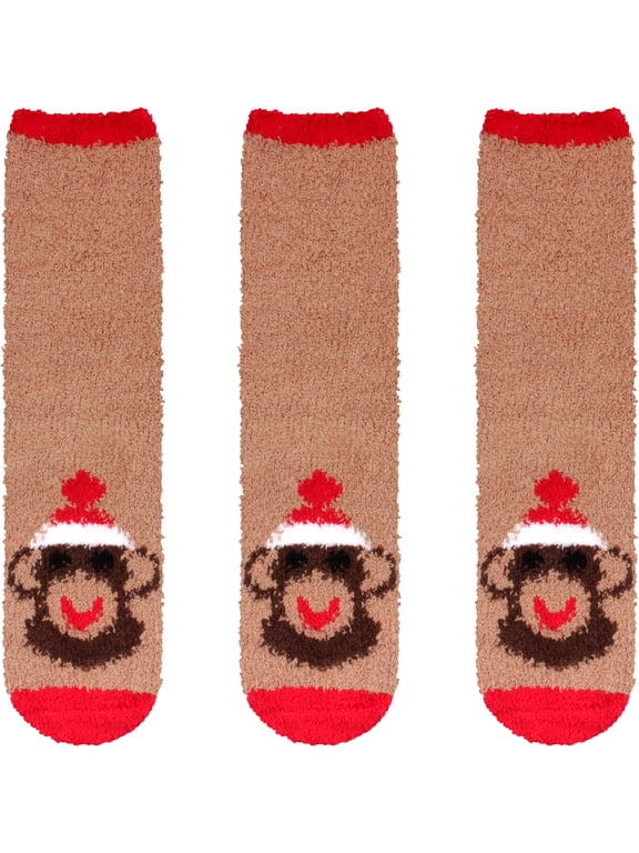 Women's Super Soft Warm Microfiber Fuzzy Cozy Animal Socks, 07 Monkey - 3 Pairs Value Pack