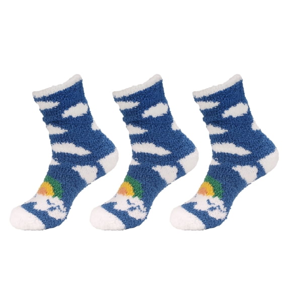 BambooMN Women's Fuzzy Unicorn Crew Socks - 04 Rainbow Clouds - One Size - 3 Pairs