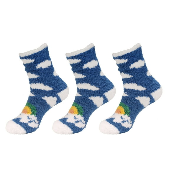 Women's Super Soft Warm Microfiber Fuzzy Cozy Unicorn Socks, 3 Pairs Color 04 Rainbow Clouds