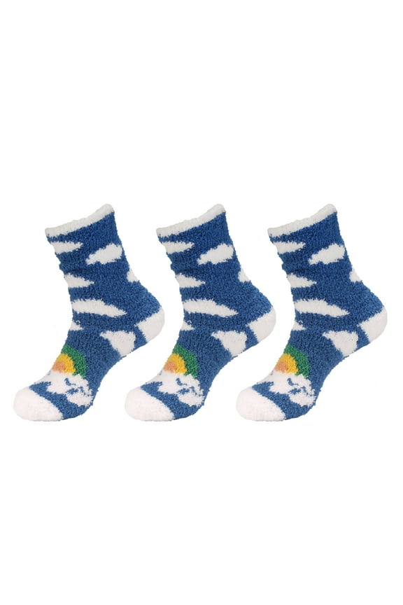 Women's Super Soft Warm Microfiber Fuzzy Cozy Unicorn Socks, 3 Pairs Color 04 Rainbow Clouds
