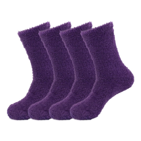 BambooMN Women's Super Soft and Cozy Feather Light Fuzzy Socks - Pirate Purple - Extra Large - 4 Pairs