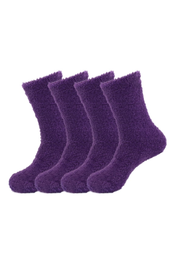 Women's Super Soft and Cozy Feather Light Fuzzy Socks - Pirate Purple - Extra Large - 4 Pairs