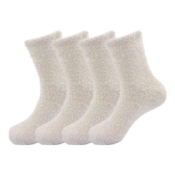 BambooMN Women's Super Soft and Cozy Feather Light Fuzzy Socks - Soft Gray - 4 Pairs