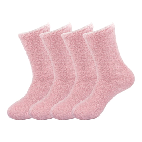 BambooMN Women's Super Soft and Cozy Feather Light Fuzzy Socks - Tinkerbell Pink - 4 Pairs