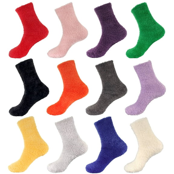 BambooMN Women's Super Soft and Cozy Feather Light Fuzzy Socks - Assortment 12C - 12 Pairs