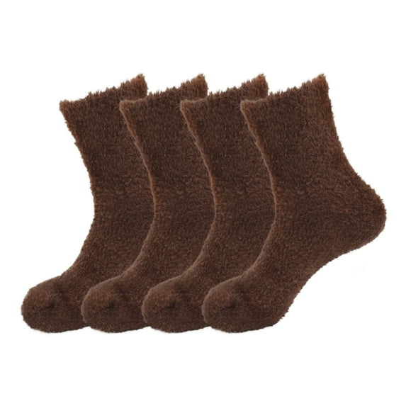 BambooMN Women's Super Soft and Cozy Feather Light Fuzzy Socks - Brown - 4 Pairs