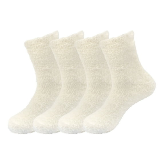 BambooMN Women's Super Soft and Cozy Feather Light Fuzzy Socks - Cream White - Extra Large - 4 Pairs