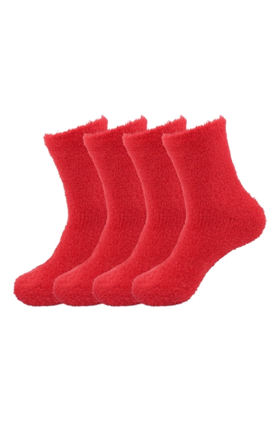 Women's Super Soft and Cozy Feather Light Fuzzy Socks - Valentine Red - 4 Pairs