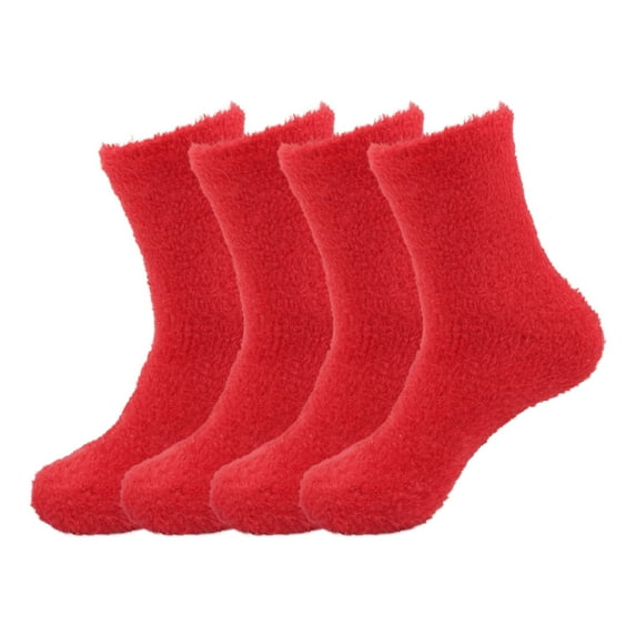 BambooMN Women's Super Soft and Cozy Feather Light Fuzzy Socks - Valentine Red - 4 Pairs
