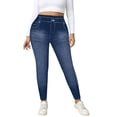 thumbnail image 1 of Women's Super Stretchy Skinny Jeans Classic High Waisted Slim Fit Imitation Denim Pants Work Pants Blue S(S), 1 of 9