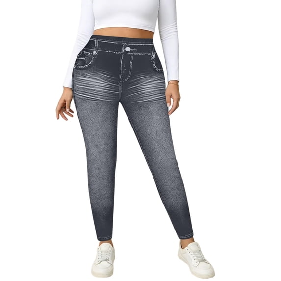 Women's Super Stretchy Skinny Jeans Classic High Waisted Slim Fit Imitation Denim Pants Work Pants Gray XXL(XXL)