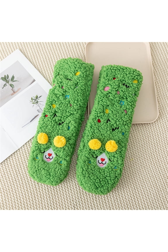 Women's Super Thick Lamb Wool Socks - Cute Sleeping Socks, Ultra-Soft Wool, Provides Warmth/Comfort, Ideal for Home Indoor Wear on Cold Days as Floor Socks, Green, a pair
