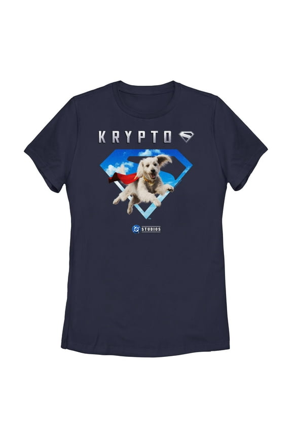 Women's Superman Krypto Blue Sky Logo  Graphic T-Shirt