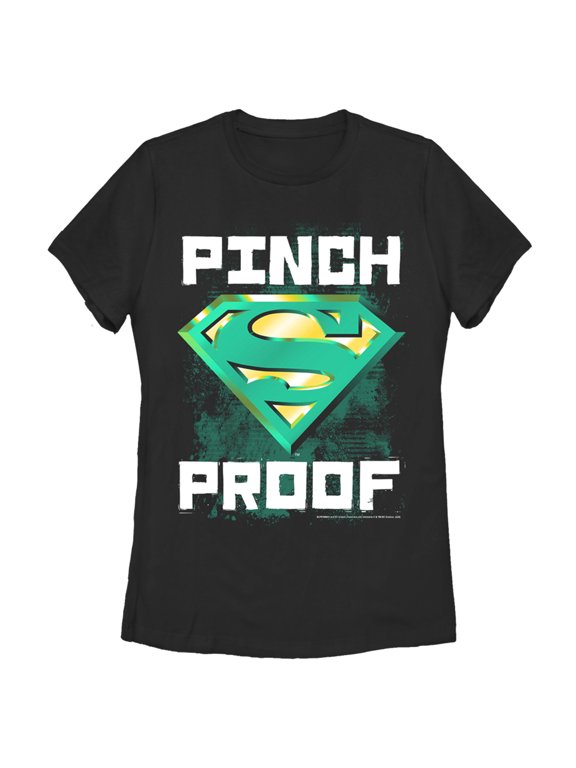 Women's Superman St. Patrick's Day Pinch Proof Logo Graphic Tee Black Medium