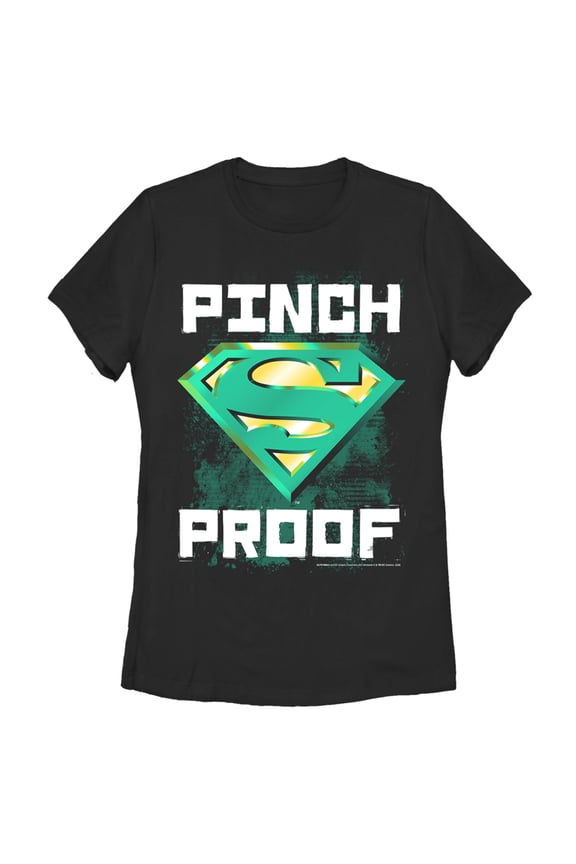 Women's Superman St. Patrick's Day Pinch Proof Logo Graphic Tee Black Small