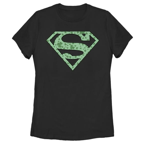 Women's Superman St. Patrick's Day Shamrock Logo Graphic Tee Black Small