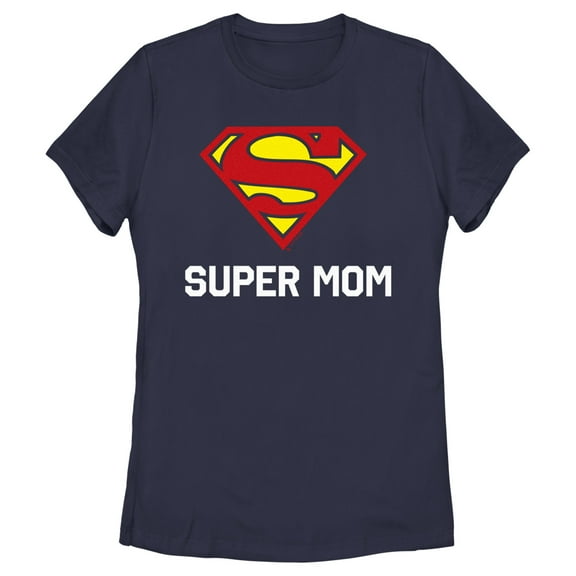 Women's Superman Super Mom  Graphic Tee Navy Blue Small