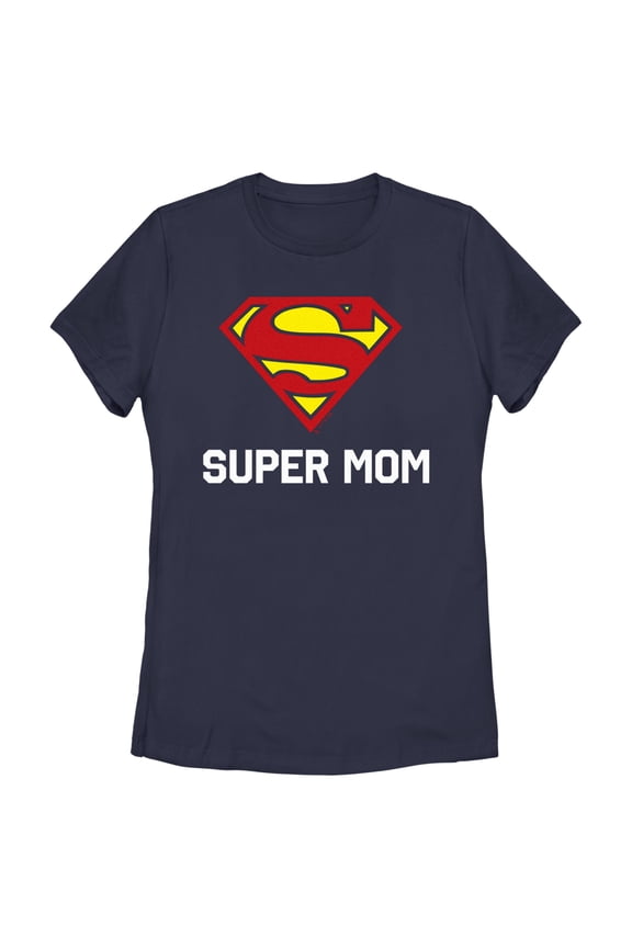 Women's Superman Super Mom Graphic Tee Navy Blue Small