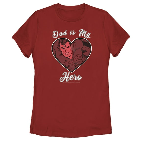 Women's Superman Valentine's Day Dad is My Hero  Graphic Tee Red Medium