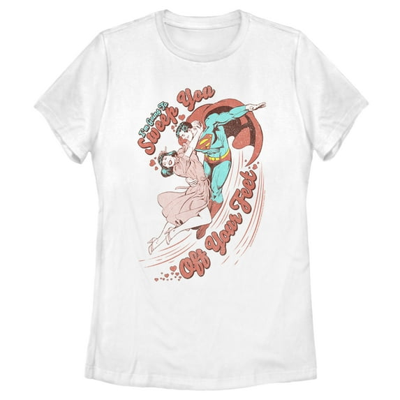 Women's Superman Valentine's Day Sweep You Off Your Feet Graphic Tee White X Large