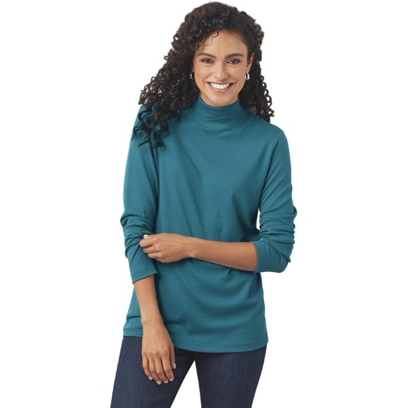 Women’s Supima Cotton Turtleneck with Long Sleeves, Soft and Lightweight Tunic Sweater, Casual Pullover Top - Evergreen - 3X