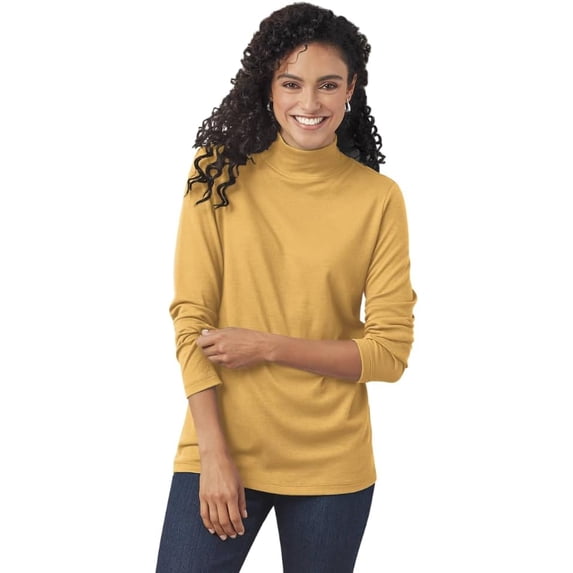 Women’s Supima Cotton Turtleneck with Long Sleeves, Soft and Lightweight Tunic Sweater, Casual Pullover Top - Top Saffron - X-Large