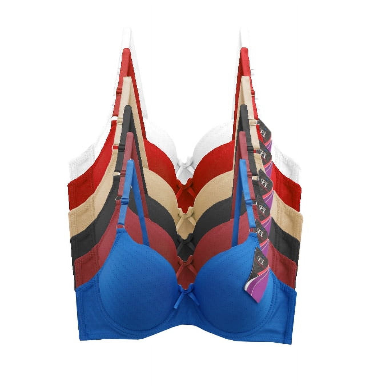 Women's Supportive Molded Cup Cotton Blend Bra Pack of 6 Assorted Colors B191 (B, 34)