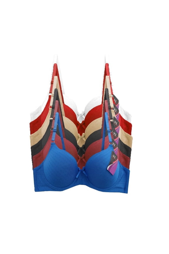 Women's Supportive Molded Cup Cotton Blend Bra Pack of 6 Assorted Colors B191 (B, 34)