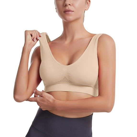 Women's Supportive Yoga Sports Bra with Padded O-Neck, Elastic Slim Fit Breathable Vest Top for Workout & Running,Complexion 36