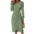 thumbnail image 1 of Women's Surplice Midi Dress with Long Sleeve Ruffled Sheer Details Decorative Button 100% Polyester for Everyday Wear, 1 of 8
