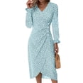 thumbnail image 1 of Women's Surplice Midi Dress with Long Sleeve Ruffled Sheer Details Decorative Button 100% Polyester for Everyday Wear, 1 of 8