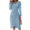 thumbnail image 1 of Women's Surplice Midi Dress with Long Sleeve Ruffled Sheer Details Decorative Button 100% Polyester for Everyday Wear, 1 of 8
