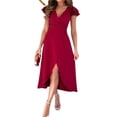 thumbnail image 1 of Women's Surplice Ruffled Cap Sleeve Zip Back Dress 100% Polyester Fabric Slit Detail Elegant Everyday Party Wear, 1 of 14